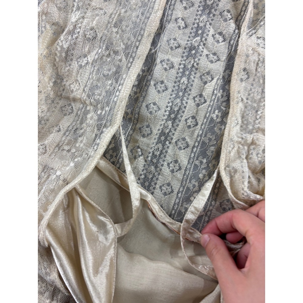 VTG Cream Lace Layered Dress Satin Waist Tie Womens S? Boho Fairy Angel Romantic - Picture 3 of 8
